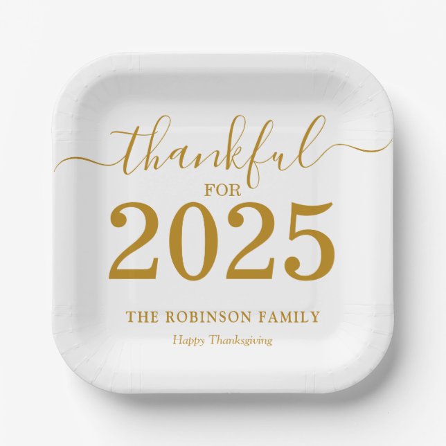 Assiettes En Carton Script Or Thanksgiving 2025 Moderne (Recto)