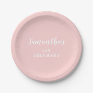 Assiettes En Carton Script Pastel Pink 1er anniversaire