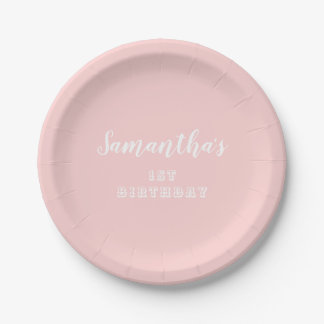 Assiettes En Carton Script Pastel Pink 1er anniversaire
