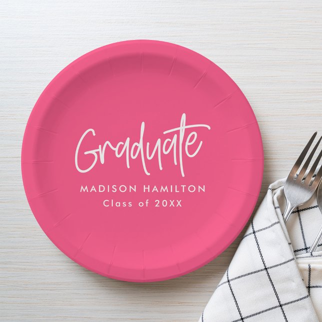 Assiettes En Carton Script Preppy - Graduation Hot Pink (Créateur téléchargé)