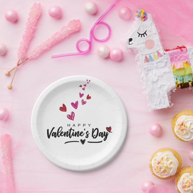 Assiettes En Carton Script Red Pink Hearts Script Saint Valentin (Fête)