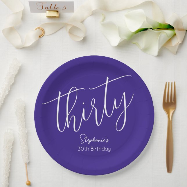 Assiettes En Carton Script simple moderne violet 30e anniversaire (Mariage)