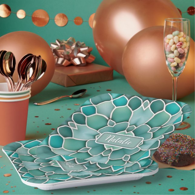 Assiettes En Carton Sea-Glass Green - Océan, Plage ou Sous-Mer Thème (Multi)