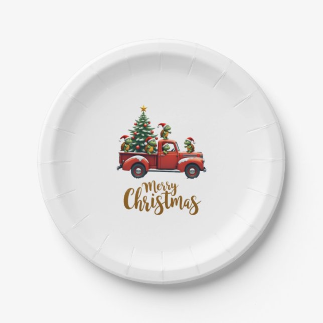 Assiettes En Carton Sea Turtles Driving Christmas Tree Truck Turtle Ch (Devant)