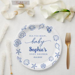 Assiettes En Carton Sea You Soon dessinés à la main, sous la mer baby 