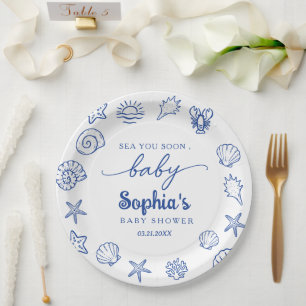 Assiettes En Carton Sea You Soon dessinés à la main, sous la mer baby 