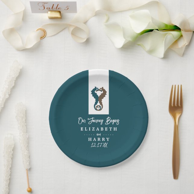 Assiettes En Carton Seahorse Romance, Mariage sur la plage (Mariage)