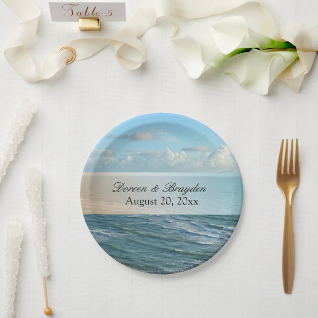 Assiettes En Carton Seascape Beach Mariage Océan Bleu (Mariage)