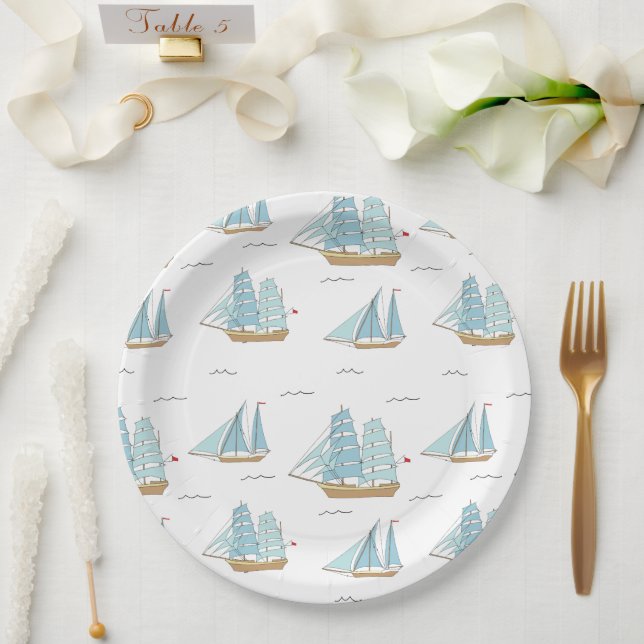 Assiettes En Carton Seatime été Cute yachts avec voile (Mariage)