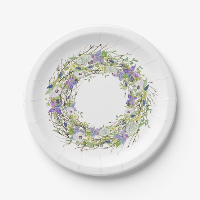 Assiettes En Carton Secret Garden Rustique Fleur sauvage Wreath (Devant)