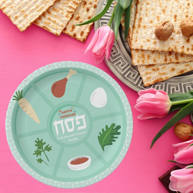 Assiettes En Carton Seder Pesach Hébreu Vert (Créateur téléchargé)