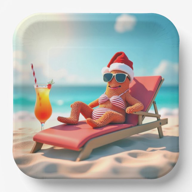 Assiettes En Carton Seigneurie de Noël Bain de soleil dans un bikini (Recto)