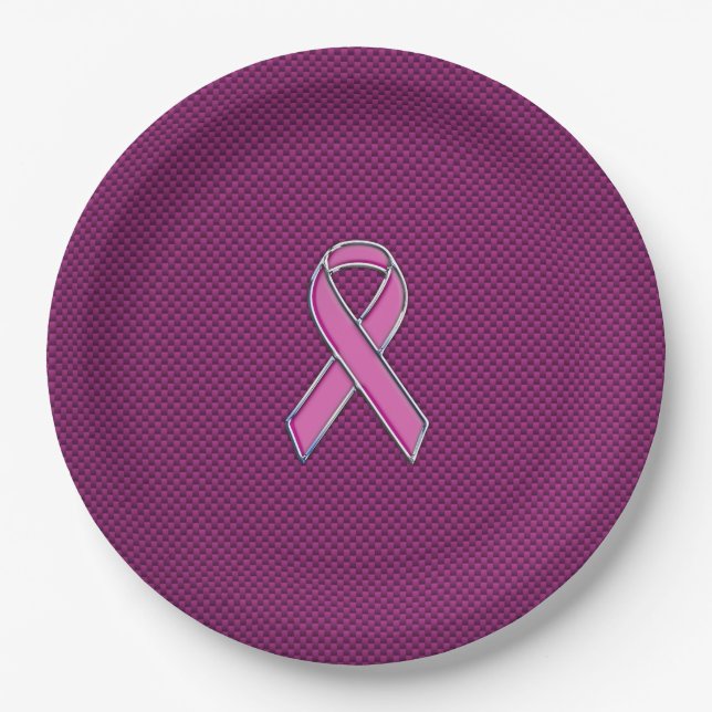 Assiettes En Carton Sensibilisation au ruban rose Fibres de carbone (Devant)