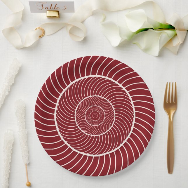 Assiettes En Carton Séquence de fibonacci d'escargot de la crème rouge (Mariage)