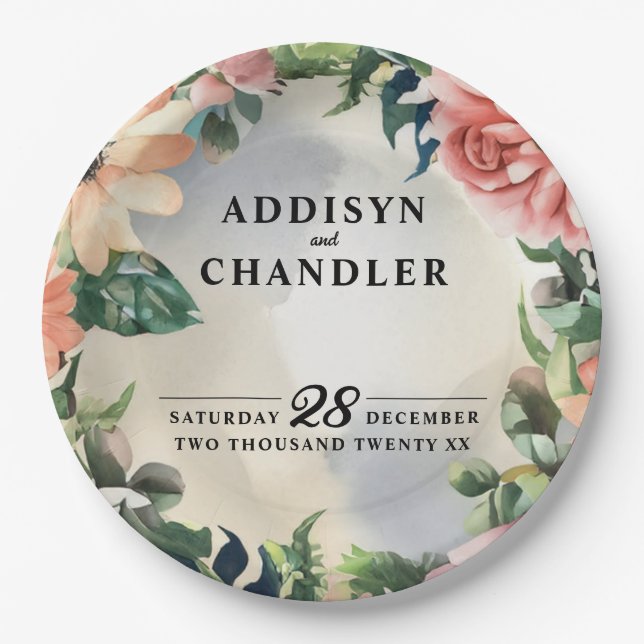 Assiettes En Carton Serene Garden Wreath : Pastel Floral Elegance (Devant)
