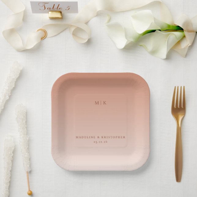 Assiettes En Carton Serene Peach Minimalist Typographic (Mariage)