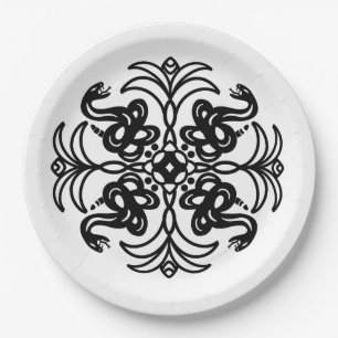 Assiettes En Carton Serpent tribal noir et blanc