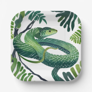 Assiettes En Carton Serpent Vert   Année du Serpent Aquarelle