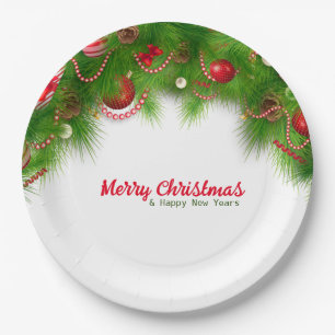 Assiettes En Carton Serre de Noël et ampoules rouges, et présente la f