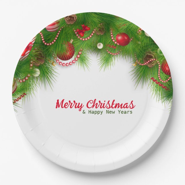 Assiettes En Carton Serre de Noël et ampoules rouges, et présente la f (Devant)