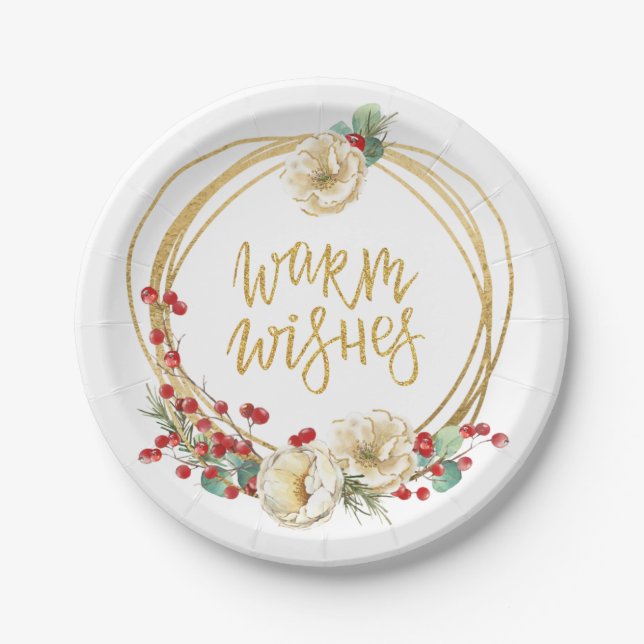 Assiettes En Carton Serre de Parties scintillant d'or avec Magnolia et (Devant)