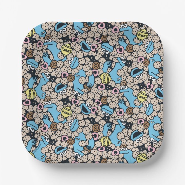 Assiettes En Carton Sésame Sésame | Cookie Monster Doodle Motif (Recto)
