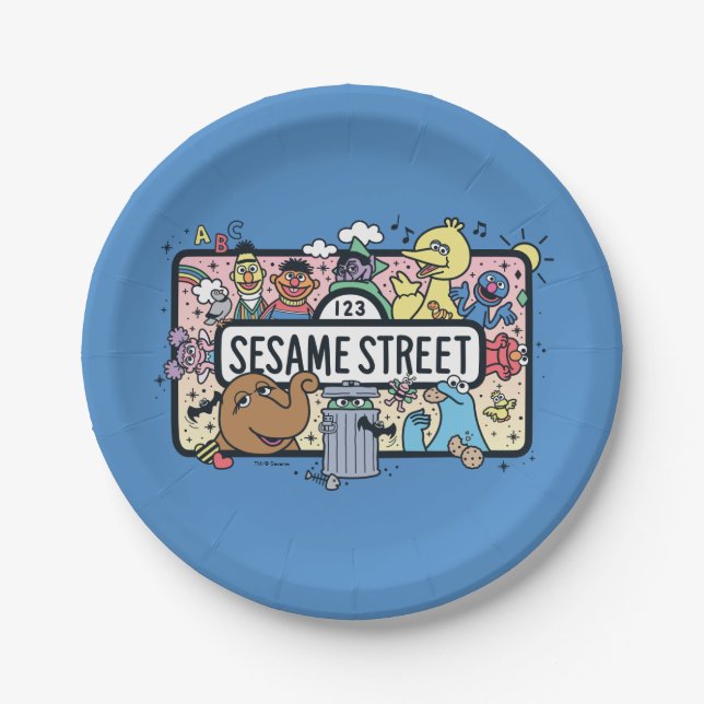 Assiettes En Carton Sésame Sésame | Sesame Pals signe de Doodle (Devant)