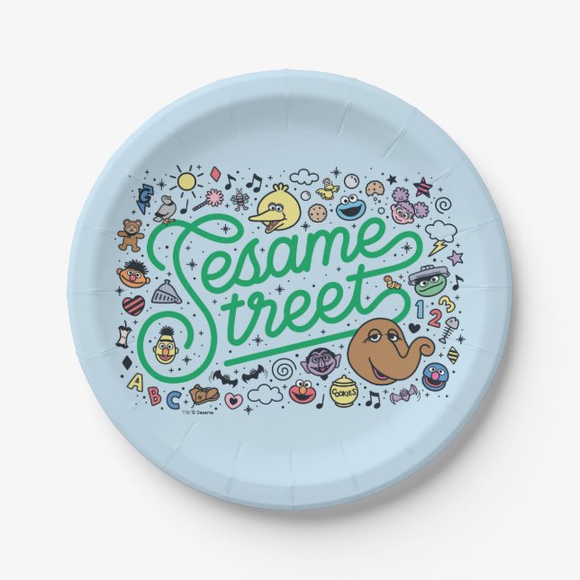 Assiettes En Carton Sésame Sésame | Sesame Street Green Doodle Script (Devant)