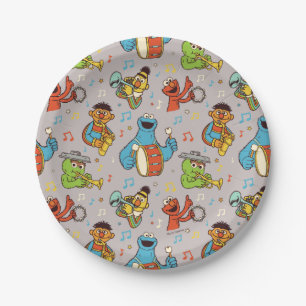 Assiettes En Carton Sesame Street Band Gris Motif