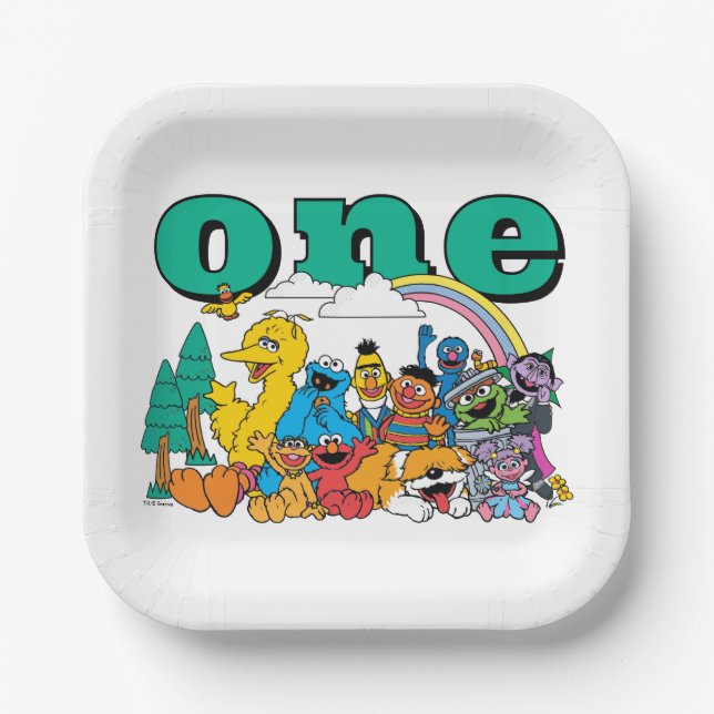 Assiettes En Carton Sesame Street Characters & Street Sign Birthday Pa (Recto)