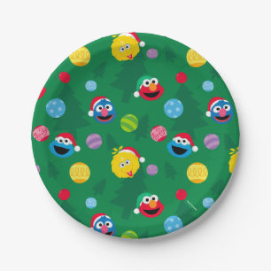 Assiettes En Carton Sesame Street Christmas Tree Motif