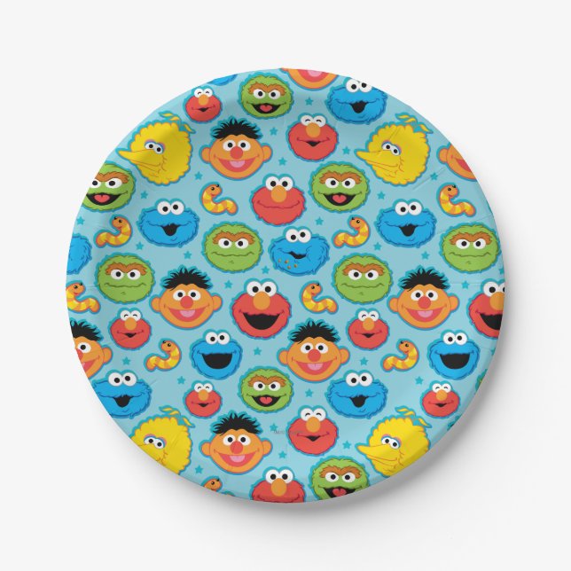 Assiettes En Carton Sesame Street Façades Motif sur Blue (Devant)
