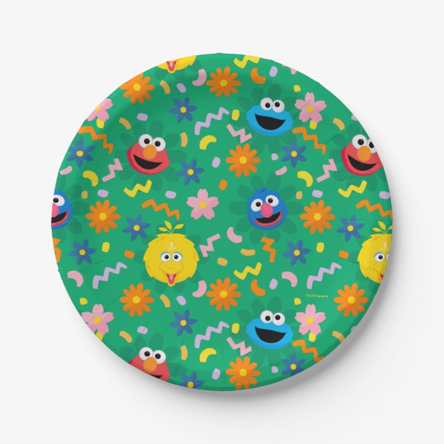 Assiettes En Carton Sesame Street Green Floral Motif (Devant)