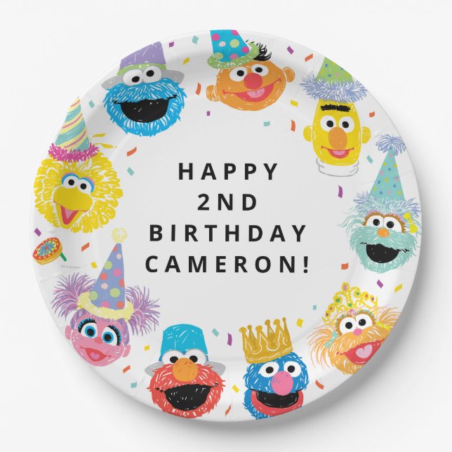 Assiettes En Carton Sesame Street Pals Confetti Anniversaire (Devant)