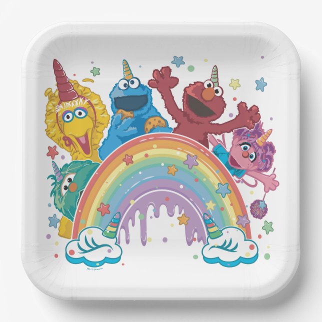 Assiettes En Carton Sesame Street Unicorn Arc-en-ciel (Recto)