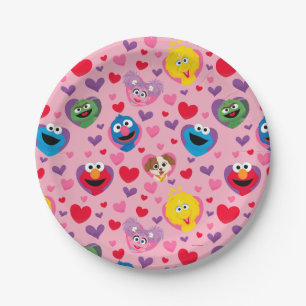 Assiettes En Carton Sesame Street Valentine Hearts Motif