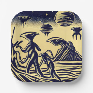 Assiettes En Carton SF - Aliens Sur Une Planète Étrange Bois 1