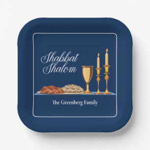 Assiettes En Carton Shabbat Shalom Custom Blue Sabbath Dîner