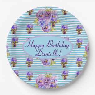 Assiettes En Carton Shabby Blue Rose Floral Tea Party violet