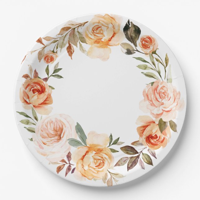 Assiettes En Carton Shabby Chic Plaques de papier floral automne (Devant)