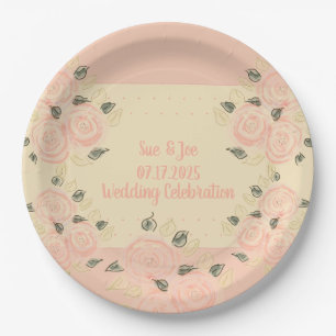 Assiettes En Carton Shabby Chic Rose et Pêcher à la crème