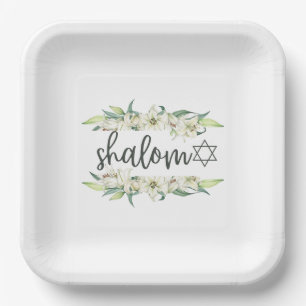 Assiettes En Carton Shalom (avec Lilies et Etoile de David)