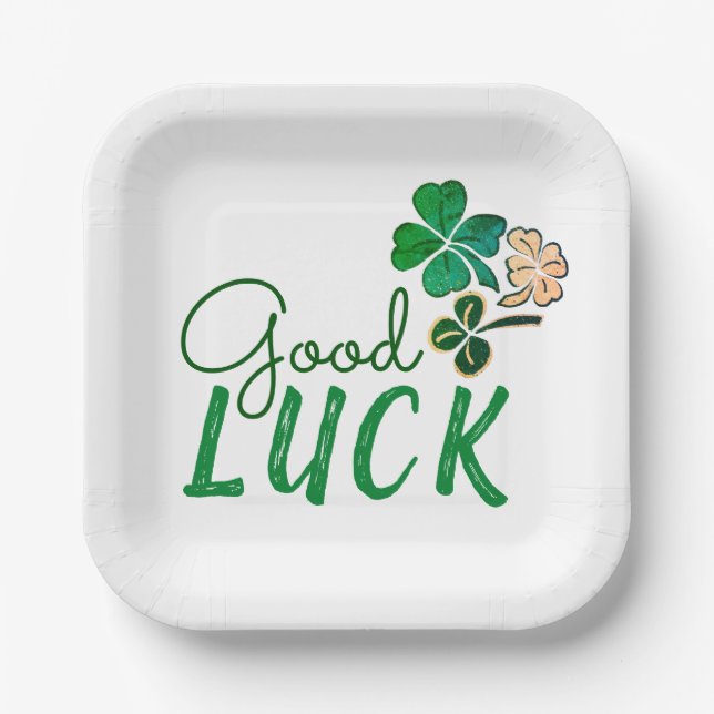 Assiettes En Carton Shamrock de fermeture à quatre feuilles vert (Recto)