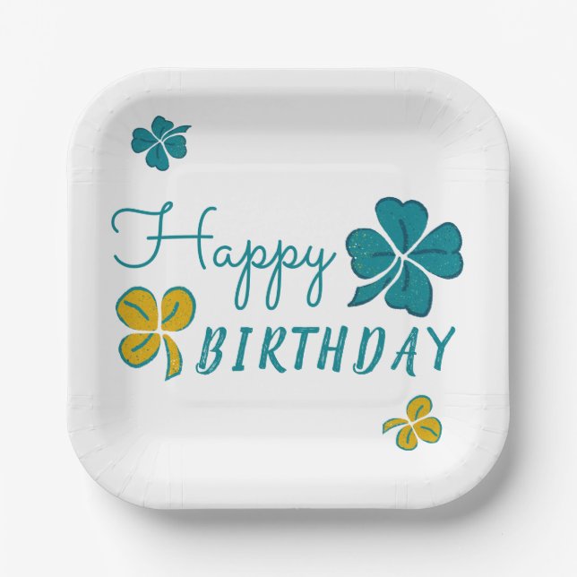 Assiettes En Carton Shamrock de trèfle à quatre feuilles Joyeux annive (Recto)