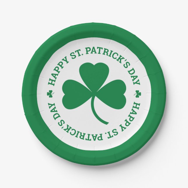 Assiettes En Carton Shamrock Vert Bonne fête de la Saint Patrick (Devant)