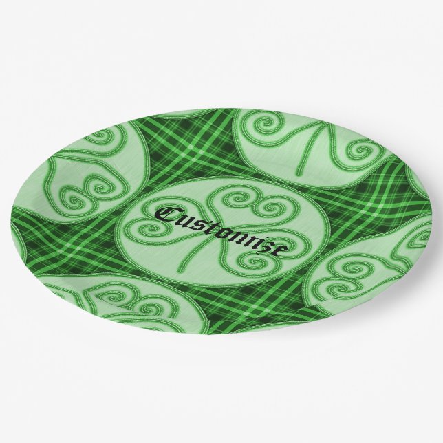 Assiettes En Carton Shamrock vert et noir (Angle)