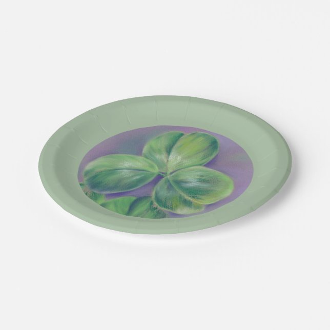 Assiettes En Carton Shamrocks de Clover vert sur Purple Pastel Art (Angle)