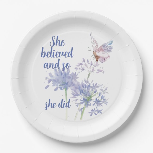 Assiettes En Carton "She believed and so Motivational Quote Butterfly (Devant)