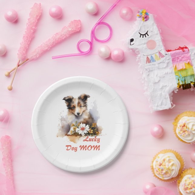 Assiettes En Carton Shetland Sheepdog Chiot Pet Aquarelle (Fête)