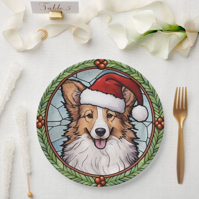 Assiettes En Carton Shetland Sheepdog Vitrail Noël (Mariage)